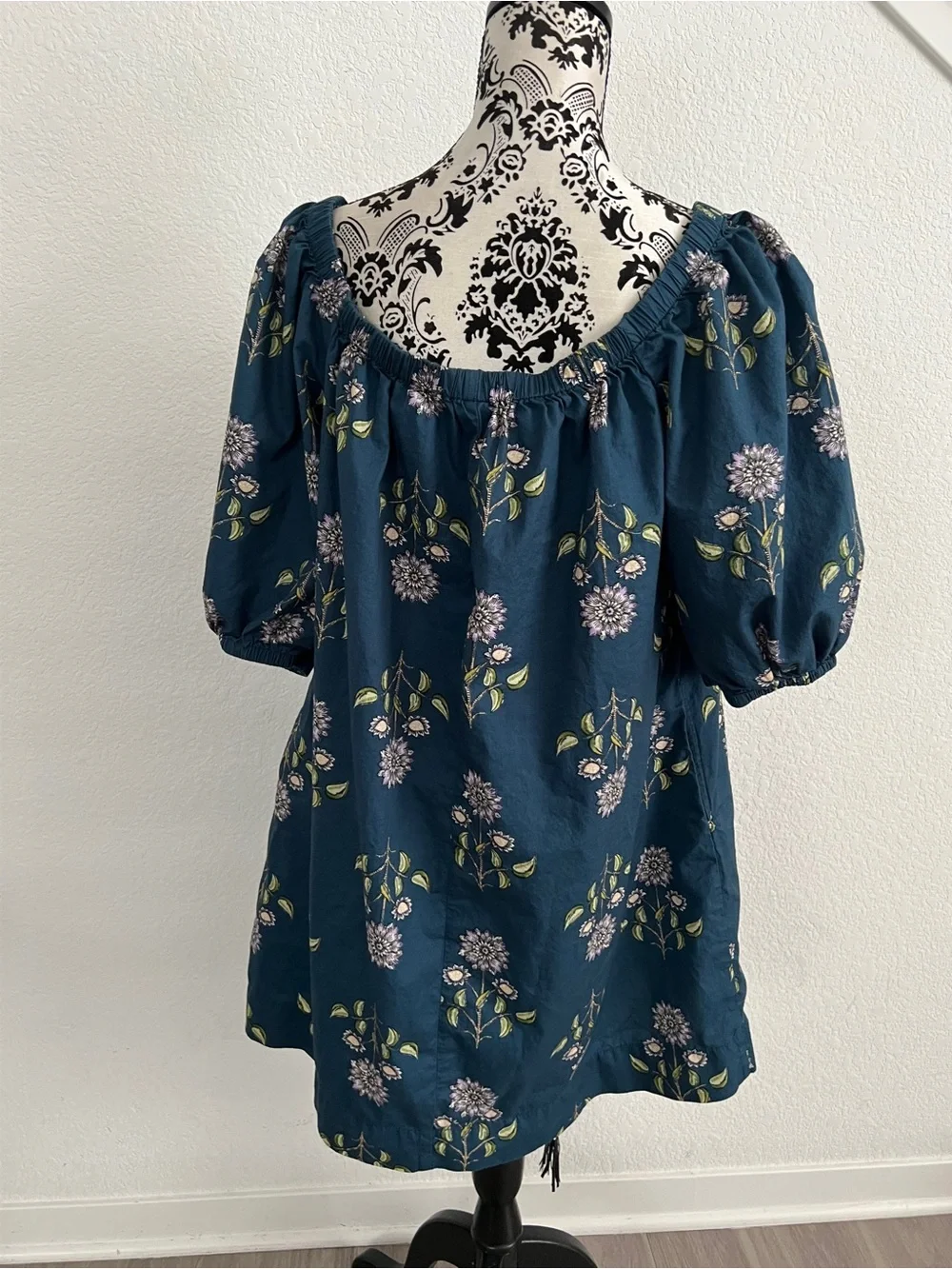 Old Navy Floral Mini Swing Dress Women’s Medium Teal Off Shoulder Peasant Boho